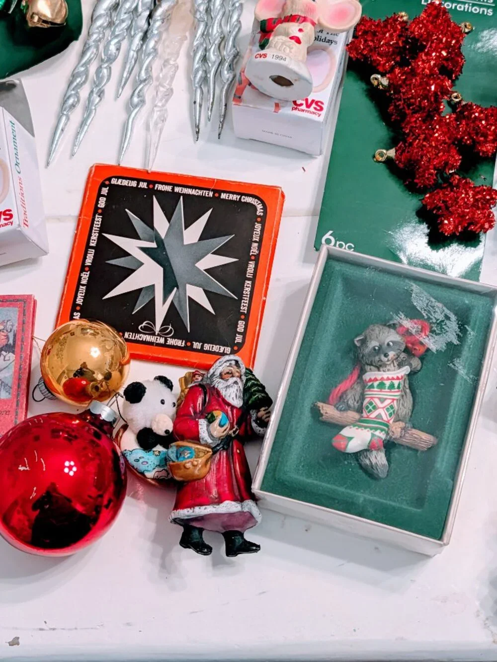 Lot of 68 VTG Christmas Ornaments 80s 90s Santa Disney Pooh Barbie Angels Retro